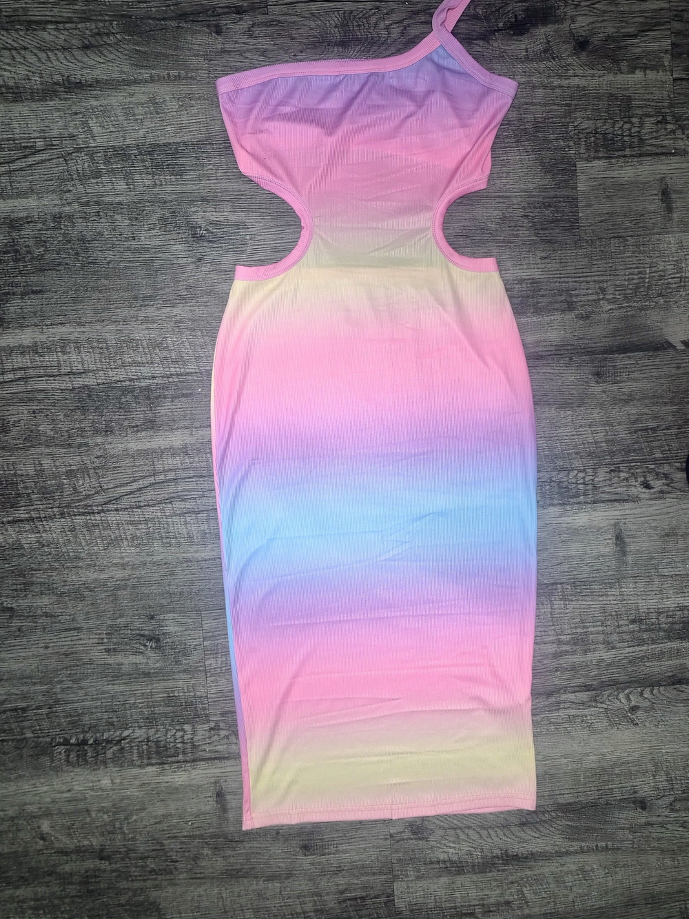 One-Shoulder Pastel Ombre Cutout Dress - Pink/Blue